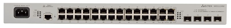 Ethernet-коммутатор MES1124M, 24x10/100Base-T + 4x1G (SFP), L2, 220V AC